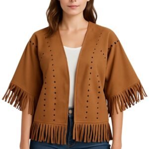 Faux Suede Fringe Jacket, Brown